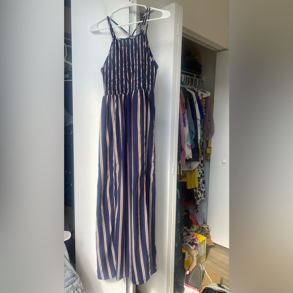 Medium sized Navy stripped floor length dress